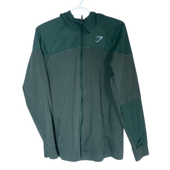 Gymshark Medium Full Zip Up Jackets Sweater Green Athletic Sport Workout Train M - Picture 1 of 9